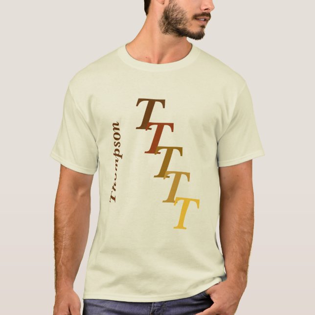 T-Shirt - Brown Name and Staggered Initials (Front)