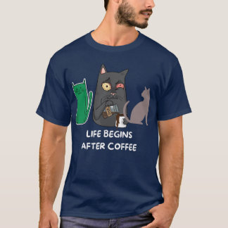 T-Shirt cat pictures for coffee lovers navy