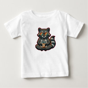 T-Shirt Cool Racoon Drinking Oat Milk Iced Coffee