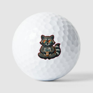 T-Shirt Cool Racoon Drinking Oat Milk Iced Coffee Golf Balls