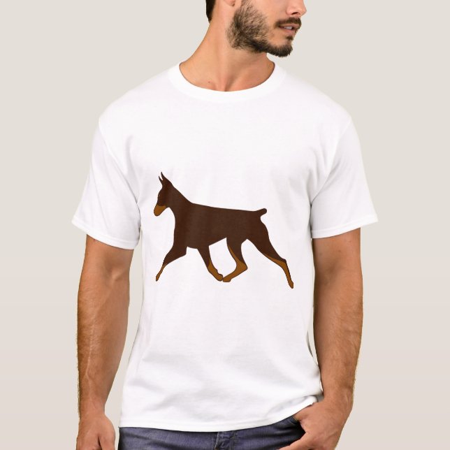 T-shirt - Cropped Doberman Gaiting in Red and Rust (Front)