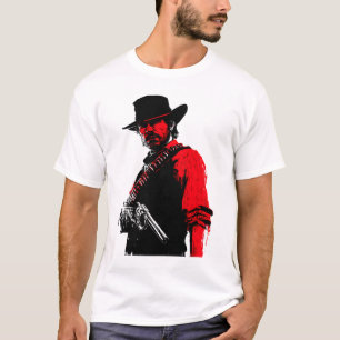 T-shirt design of red outlined cowboy