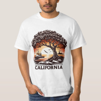  T-Shirt Design of sunset of sea with California