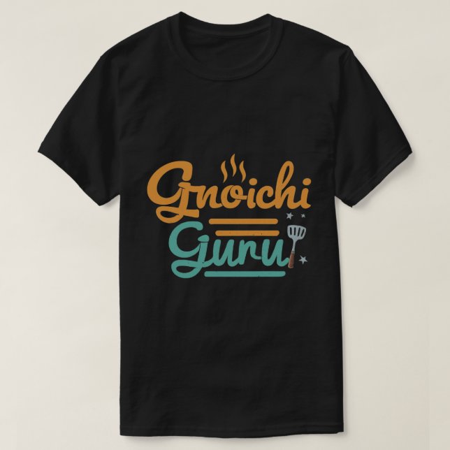 T-shirt design with the text "Gnocchi Guru". (Design Front)