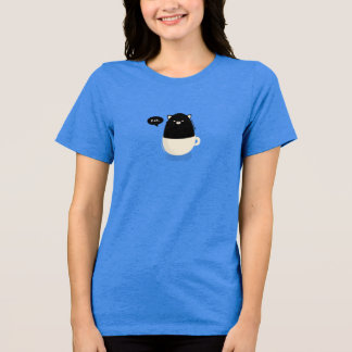 T-Shirt for Women - Cute Black Cat in a Coffee Cup Tri-Blend Shirt