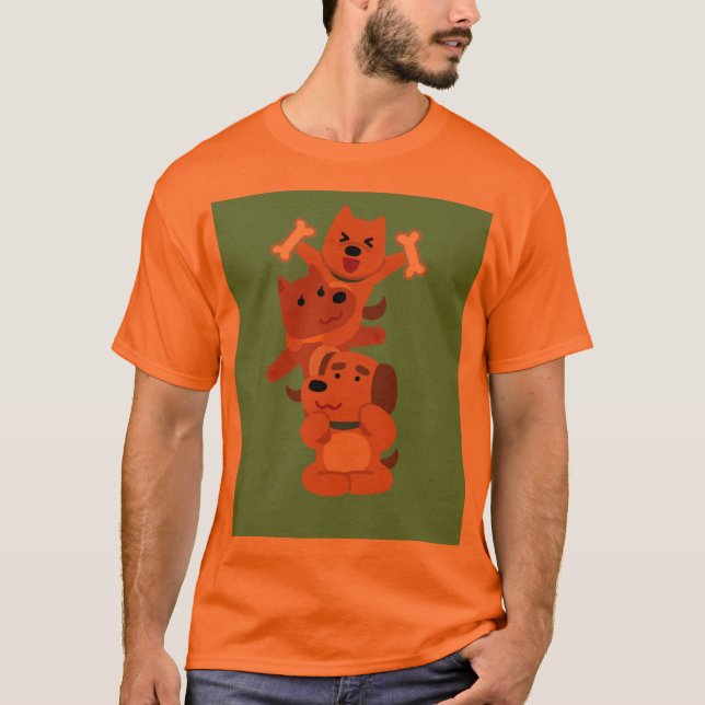 T-Shirt – Fun Cartoon Cat & Dogs Design (Front)