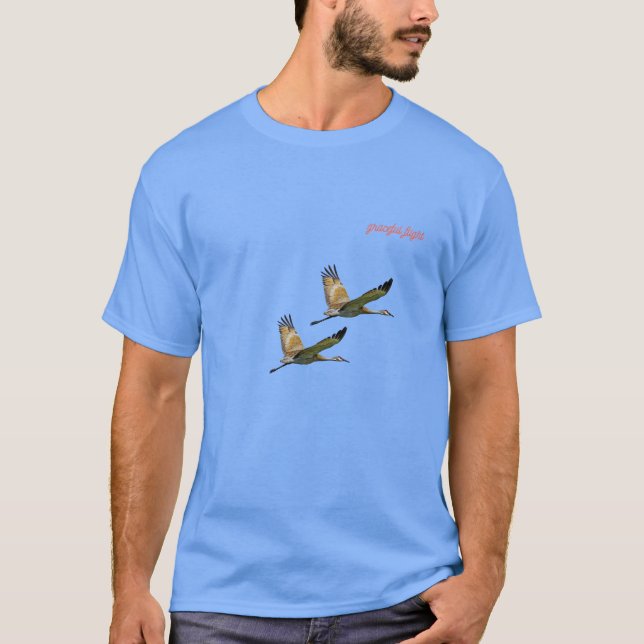 T-Shirt "Graceful Flight: Two Cranes Soaring" (Front)