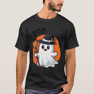 T-Shirt Halloween Ghost with WItches Broom