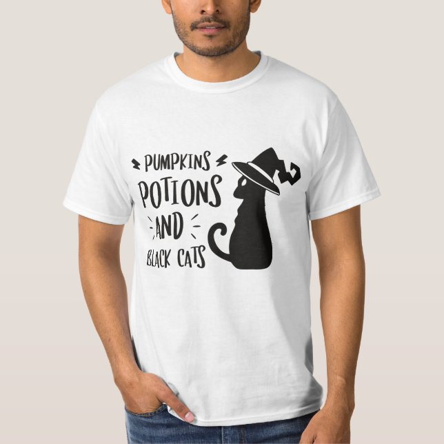 T-shirt humor potions pumpkins and black cats (Front)