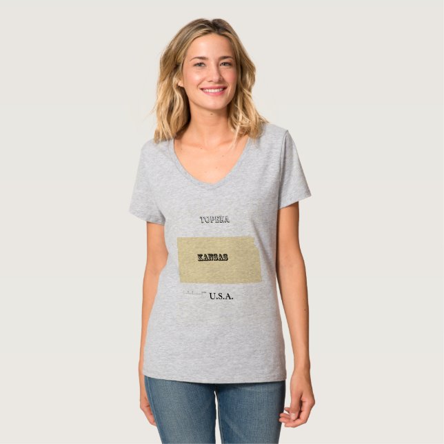 T-shirt - Kansas Map with City (Front Full)