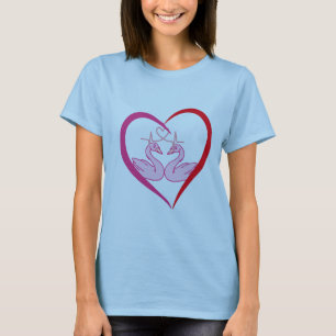 T-shirt Love's Graceful Duet with swans and heart