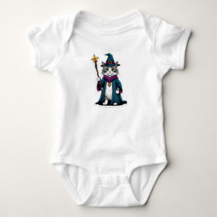 T-Shirt Mini wizard cat with magical staff Baby Bodysuit