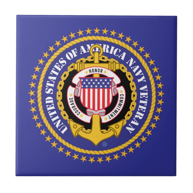 T-Shirt Navy Veteran 2 Ceramic Tile (Front)