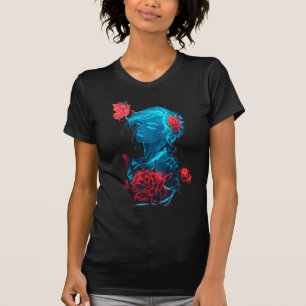 T-Shirt Neon Ghost Girl with Red Roses.