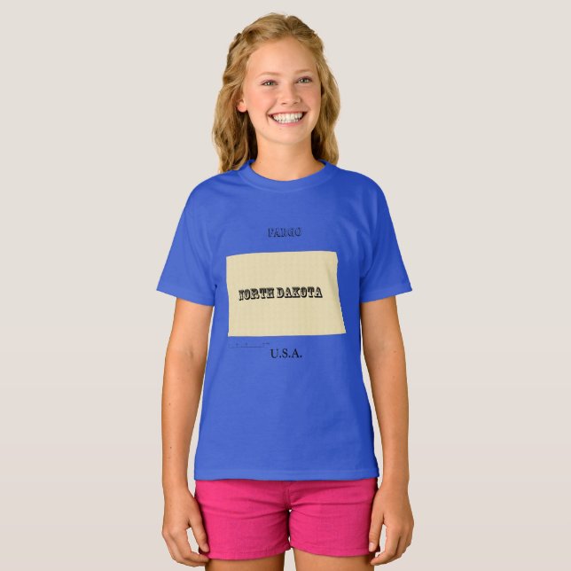 T-shirt - North Dakota Map with City (Front Full)