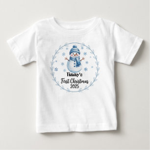T-Shirt-Personalised Baby's First Xmas 2025-Boy Baby T-Shirt