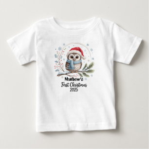 T-Shirt-Personalised Baby's First Xmas 2025-Boy Baby T-Shirt