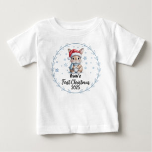 T-Shirt-Personalised Baby's First Xmas 2025-Boy Baby T-Shirt