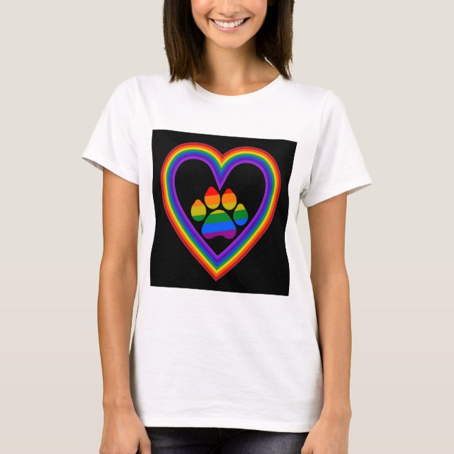 T-Shirt Rainbow Heart With Paw (Front)