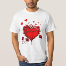 T-Shirt, Red Heart and flowers, Soulmate