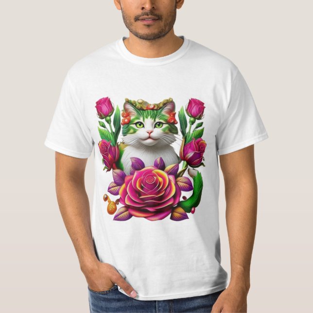  T_Shirt Royal Floral Cat Art T-Shirt (Front)