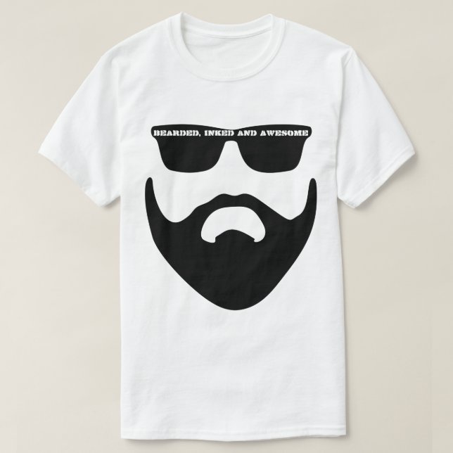 T-Shirt S M L XL Bearded Inked Awesome (Design Front)