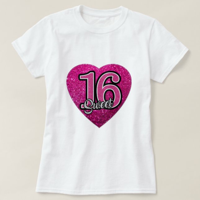 T-Shirt S M L XL Pink Heart Glitter Girls Sweet 16 (Design Front)