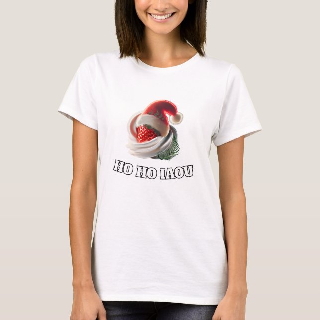 T-Shirt Strawberry Cream Christmas Hat NZ Fern (Front)