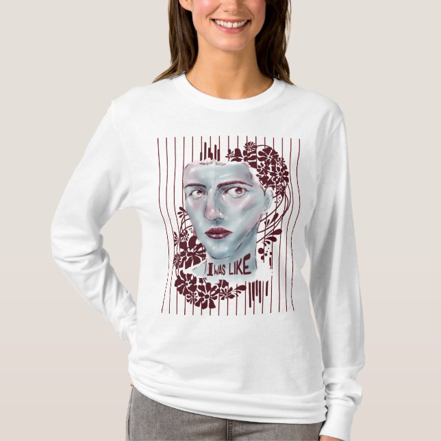 T-Shirt White Long Sleeve I Was Like Striped (Front)