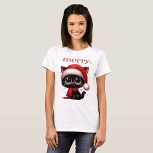 t-shirt with a black cat in a Santa Claus hat