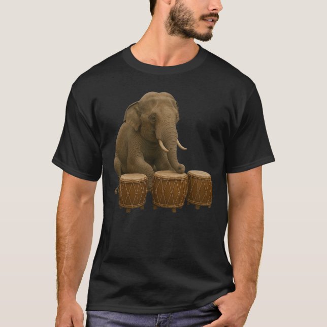T-shirt with a drumming elephant design (Front)