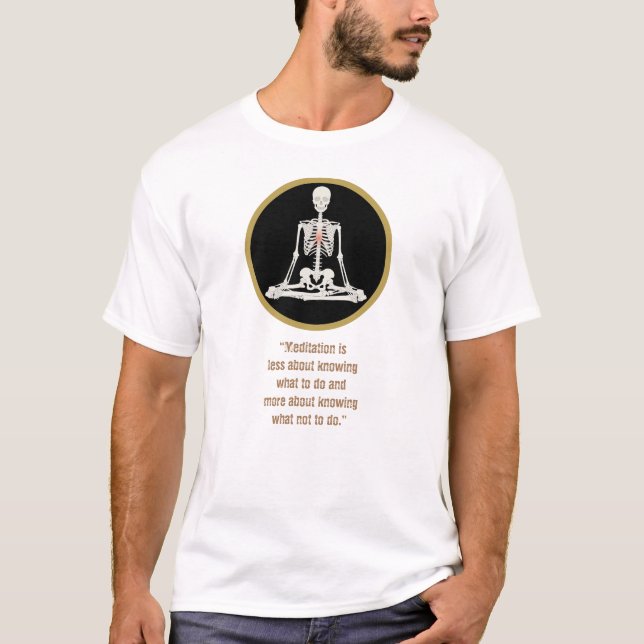 T-shirt with a meditation skelton illustration. (Front)