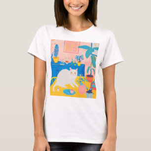 T-shirt with a white cat on the table