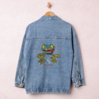T shirt with cartoon lizard denim jacket
