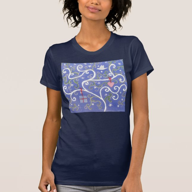 T-shirt with Dove and Swirly Tree Design (Front)
