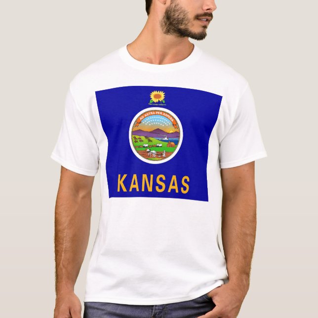 T Shirt with Flag of Kansas State USA (Front)