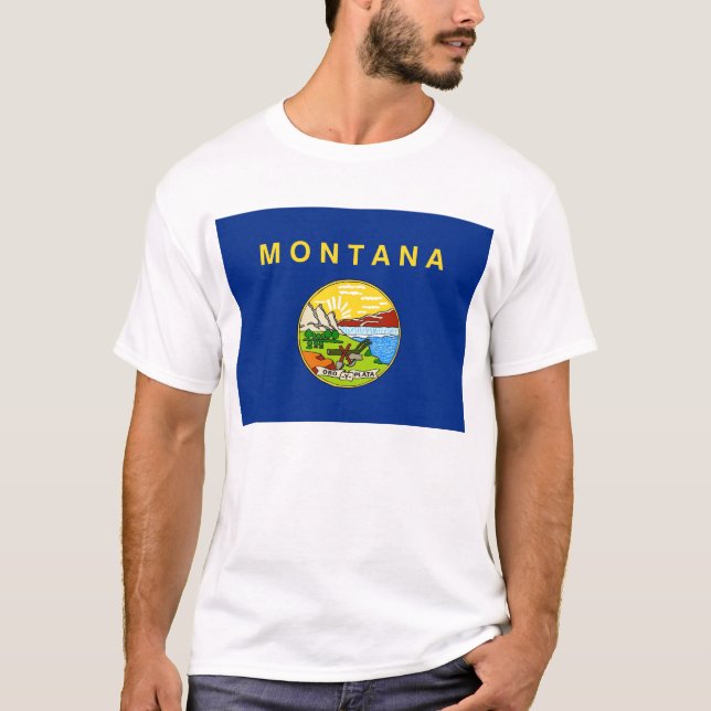 T Shirt with Flag of Montana State USA (Front)
