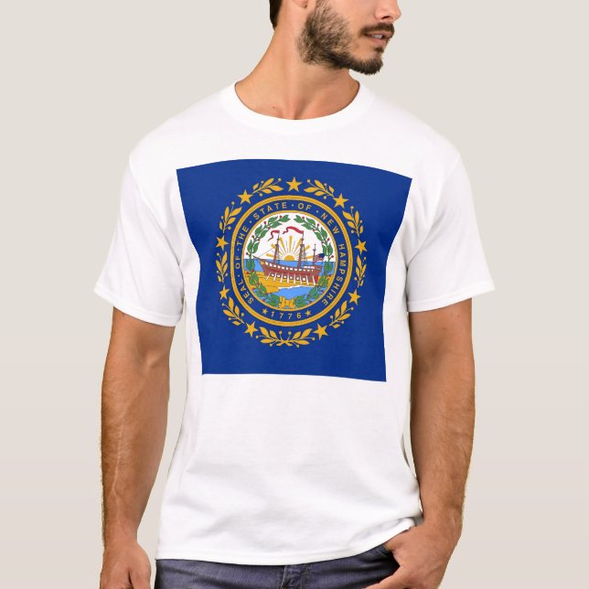 T Shirt with Flag of  New Hampshire State USA (Front)