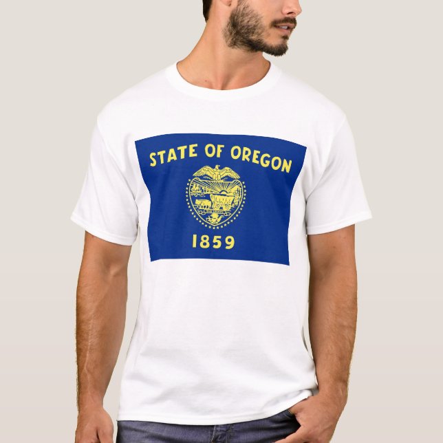 T Shirt with Flag of Oregon State USA (Front)