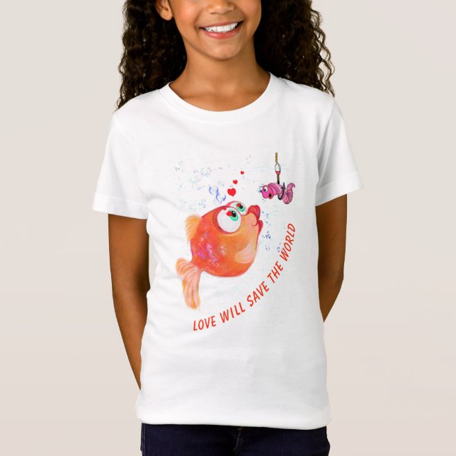 T-Shirt with Funny Fish and Worm with Catchy Text (Front)