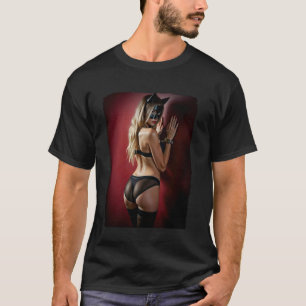 T-Shirt with Girl On It - Girl in Cat Mask & Handc