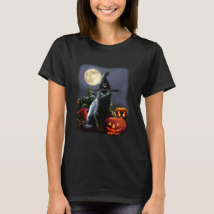 T-shirt with Halloween Cat and Pumpkins