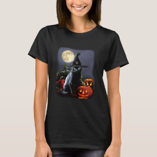 T-shirt with Halloween Cat and Pumpkins