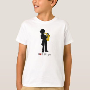 T-shirt with illustration of saxophone player