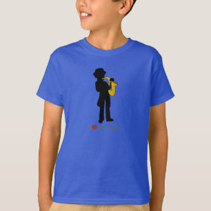 T-shirt with illustration of saxophone player
