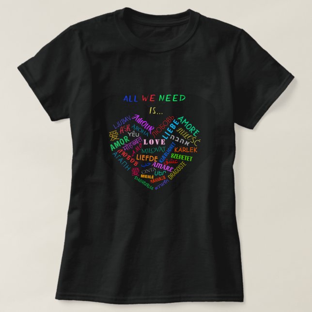 T-Shirt with Multi Language Love Word Text (Design Front)