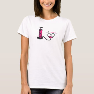 T-Shirt with portable pump symbol and heart symbol