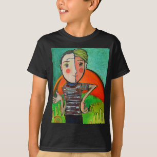 T-shirt with stylised "boy genius" image.