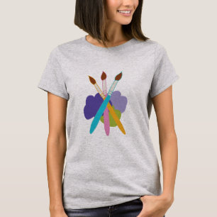 T-Shirt with Three Paint Brushes and Paint Blobs