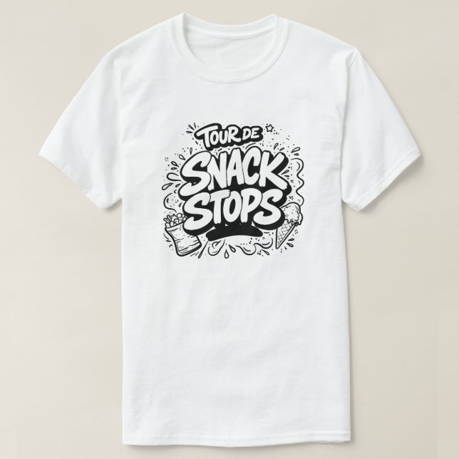 T-shirt with 'Tour de Snack Stops' text (Design Front)